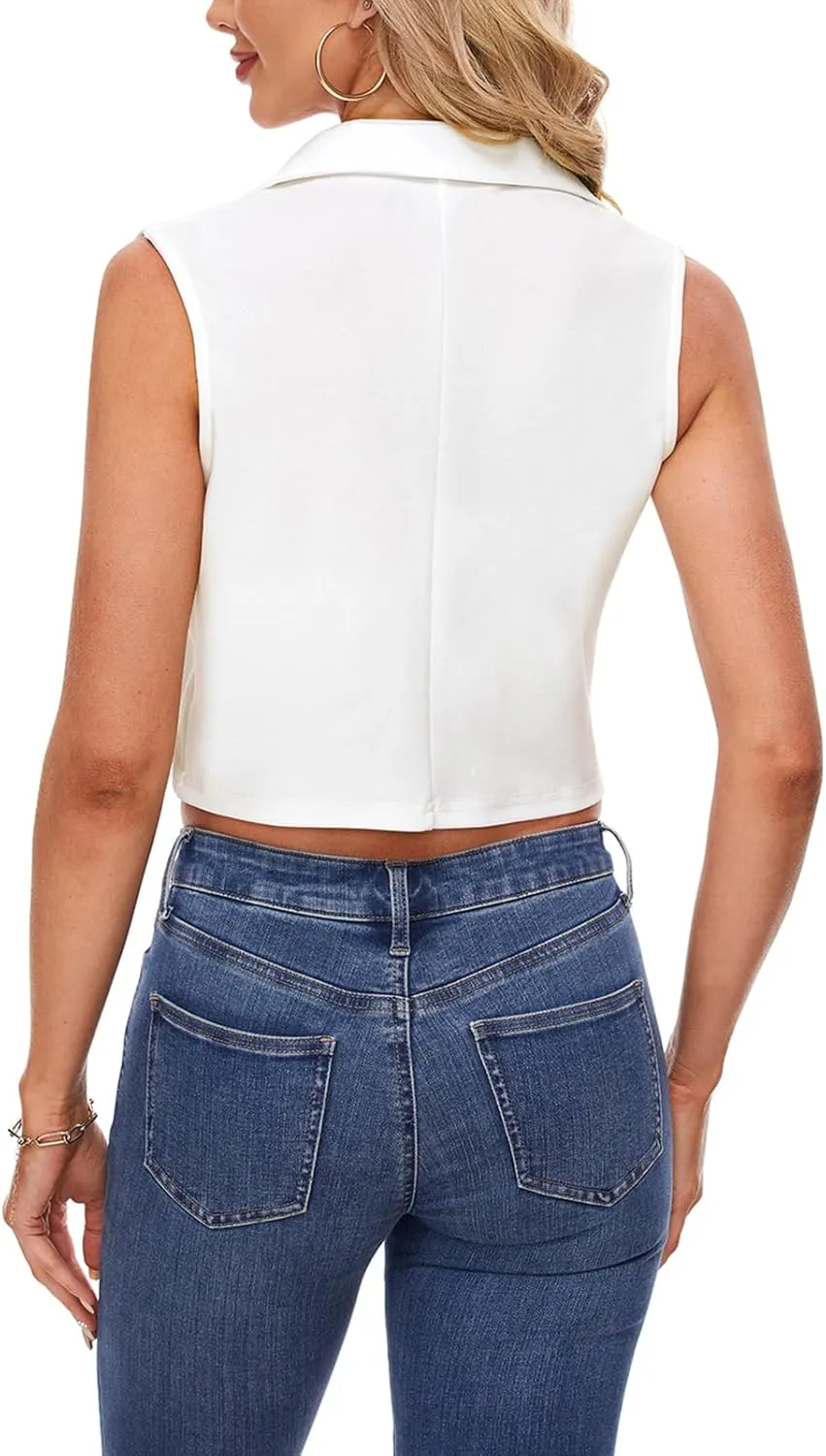 MINTLIMIT Women's Sleeveless Crop Blazer Vest Notched Lapel Button Front Jacket Blazers Casual Work Office Suit Vests