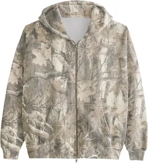 MISSACTIVER Camo Zip Up Hoodie Women Men Maple Leaf Print Fleece Oversized Hooded Sweatshirt Long Sleeve Jackets