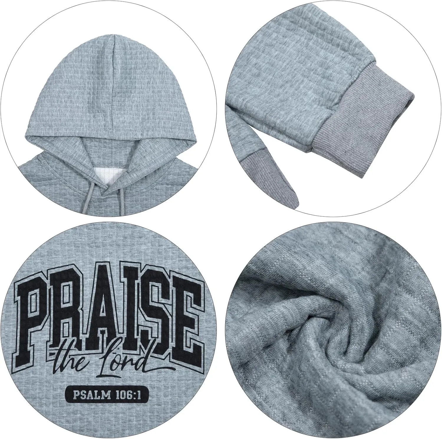 MYHALF Love Like Jesus Hoodies for Women Christian Bible Verse Sweatshirt Casual Drawstring Waffle Pullover Tops with Pocket