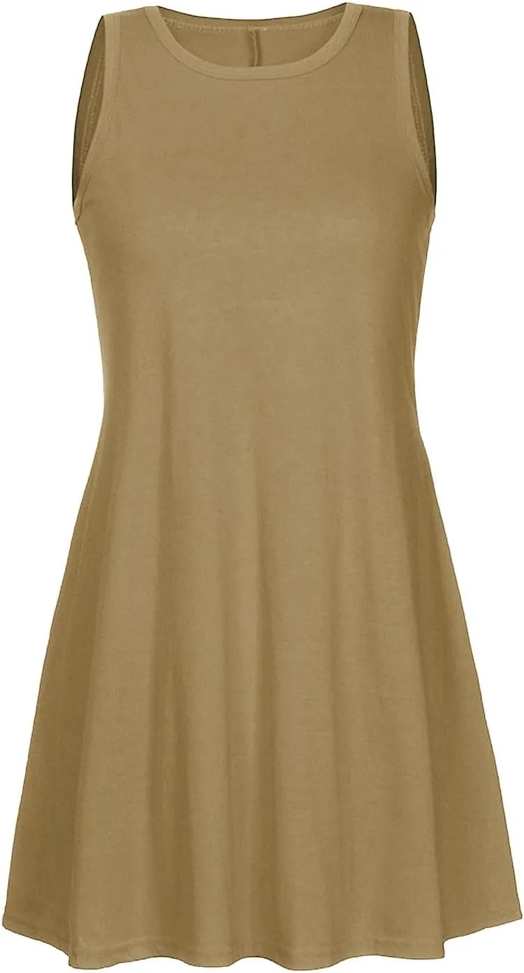 NaRHbrg Summer Dresses for Women Casual Tshirt Sundress Boho Tank Dress Casual Sleeveless Swing Cover Up Dress with Pockets