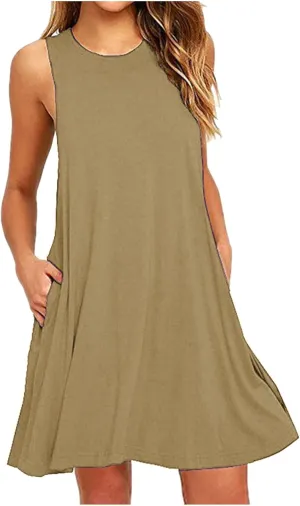 NaRHbrg Summer Dresses for Women Casual Tshirt Sundress Boho Tank Dress Casual Sleeveless Swing Cover Up Dress with Pockets
