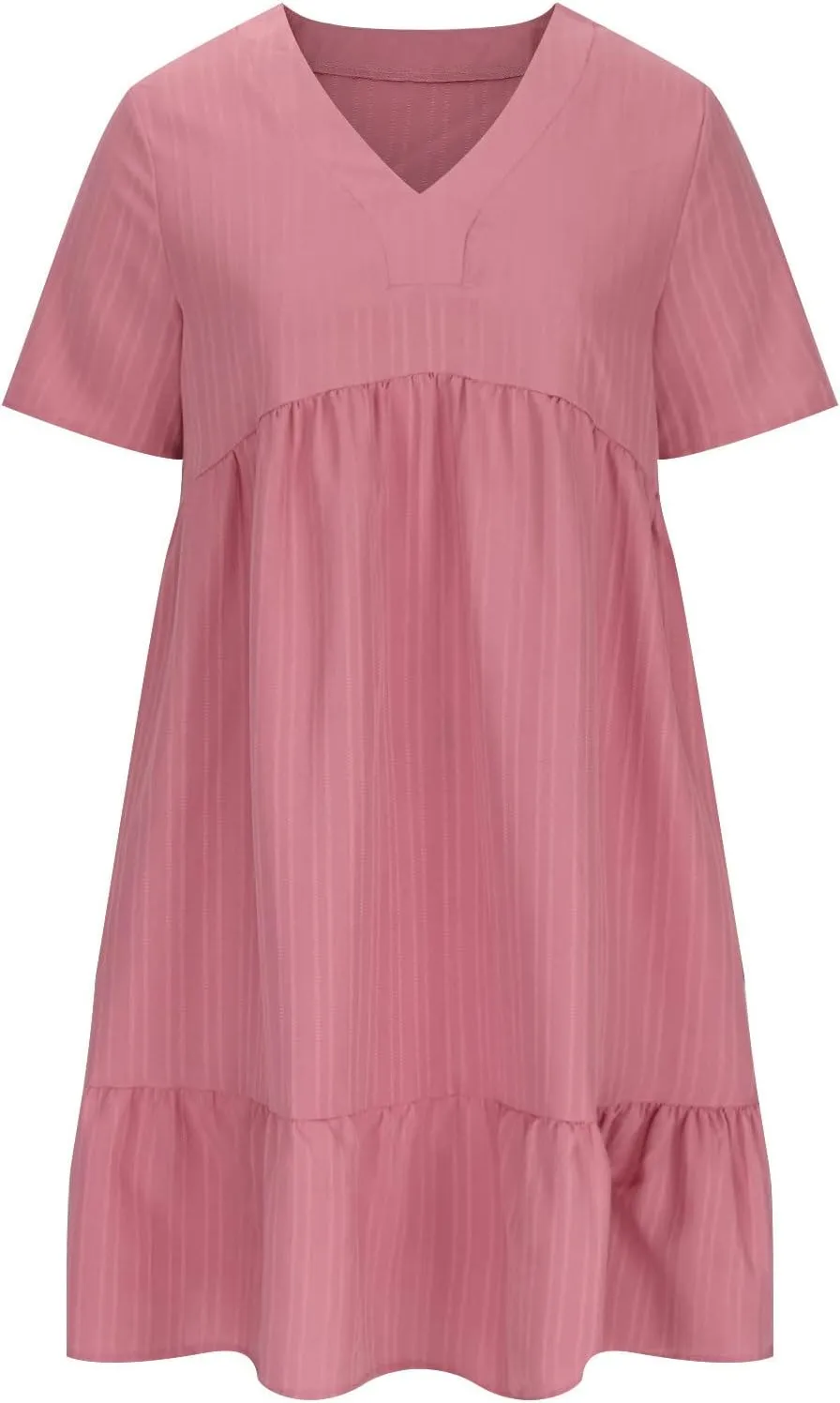 NaRHbrg Women's Casual Summer Midi Dress Short Sleeve V-Neck Loose Dress Ruffle Swing A Line Beach Sundress Flowy Dresses