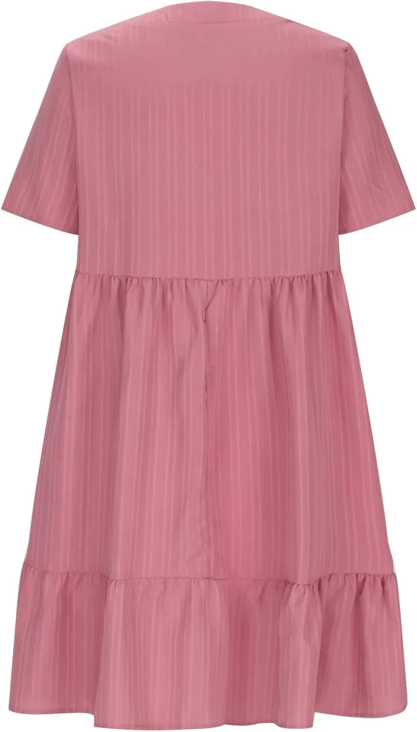 NaRHbrg Women's Casual Summer Midi Dress Short Sleeve V-Neck Loose Dress Ruffle Swing A Line Beach Sundress Flowy Dresses
