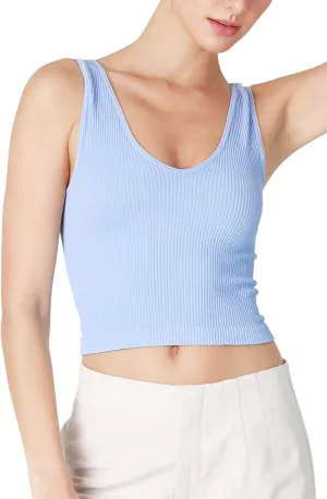 NIKIBIKI Women Seamless Reversible Ribbed Crop Top, Made in U.S.A, One Size