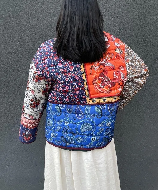 NUFIWI Women Floral Print Cropped Quilted Jacket Cardigan Vintage Open Front Padded Puffler Coat Lightweight Casual Outwear