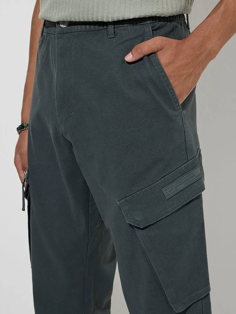 Nuon Dark Green Relaxed-Fit Mid-Rise Cotton-Blend Pants