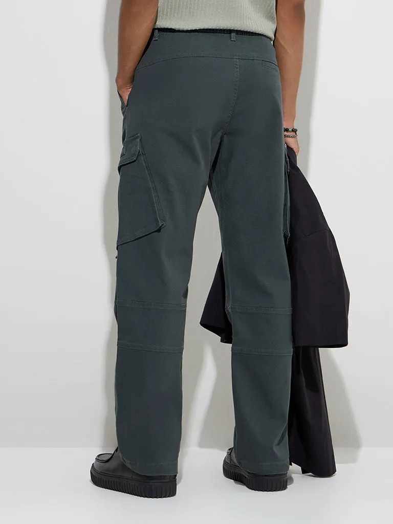 Nuon Dark Green Relaxed-Fit Mid-Rise Cotton-Blend Pants