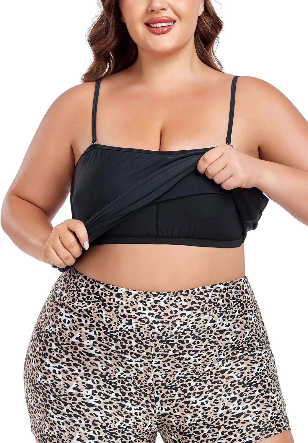 Ocean Blues Women's Plus Size Bandeau Tankini Top Only Loose-Fitting Swimsuit