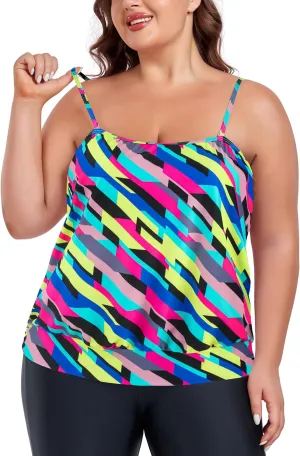 Ocean Blues Women's Plus Size Bandeau Tankini Top Only Loose-Fitting Swimsuit