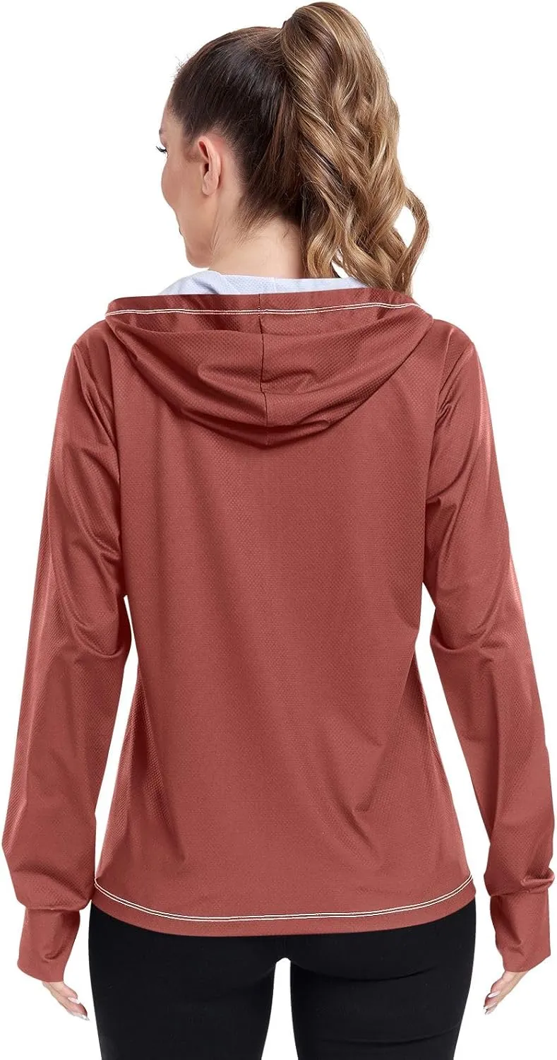 ODAWA Rose Gold Womens Upf Hoodie SPF Long Sleeve Sun Shirt Zip Up Hoodie UV Cooling Hoodie Summer Clothing