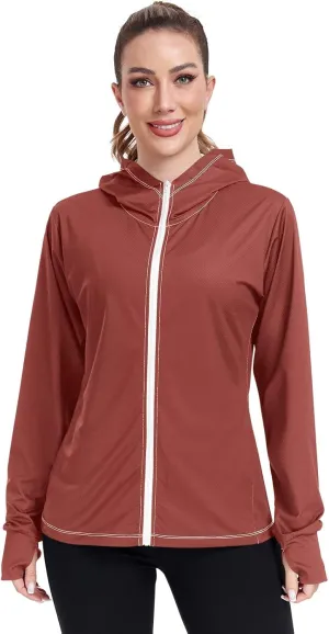 ODAWA Rose Gold Womens Upf Hoodie SPF Long Sleeve Sun Shirt Zip Up Hoodie UV Cooling Hoodie Summer Clothing