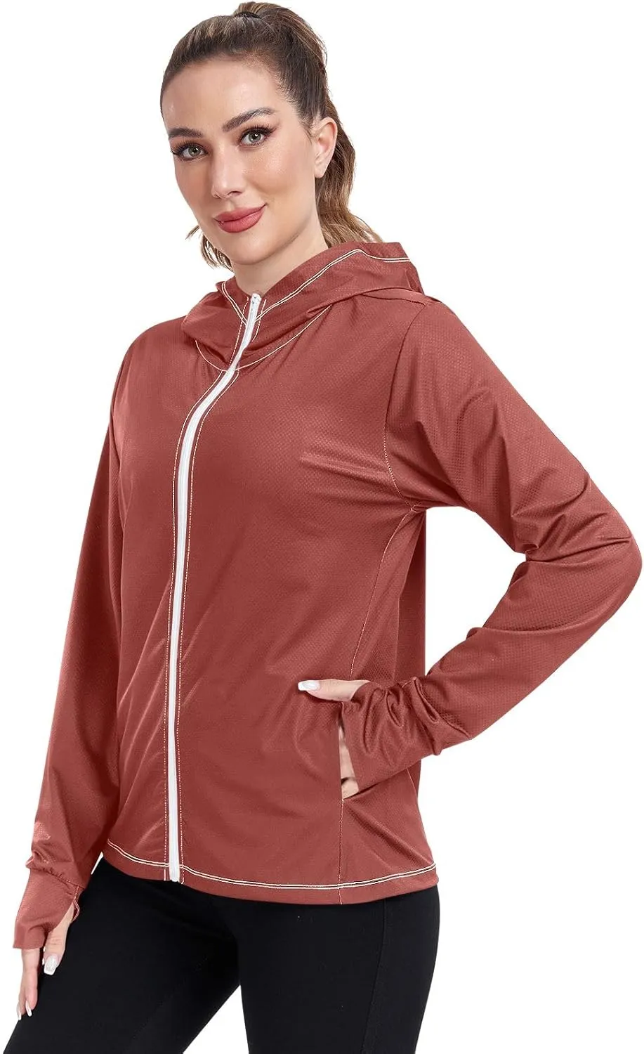 ODAWA Rose Gold Womens Upf Hoodie SPF Long Sleeve Sun Shirt Zip Up Hoodie UV Cooling Hoodie Summer Clothing