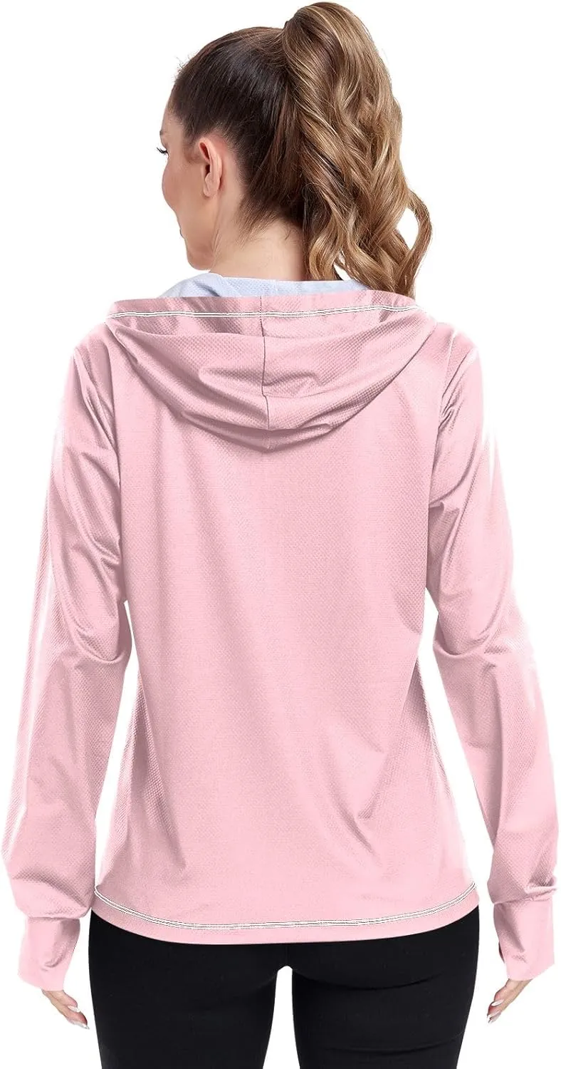 ODAWA Rose Gold Womens Upf Hoodie SPF Long Sleeve Sun Shirt Zip Up Hoodie UV Cooling Hoodie Summer Clothing
