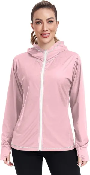 ODAWA Rose Gold Womens Upf Hoodie SPF Long Sleeve Sun Shirt Zip Up Hoodie UV Cooling Hoodie Summer Clothing