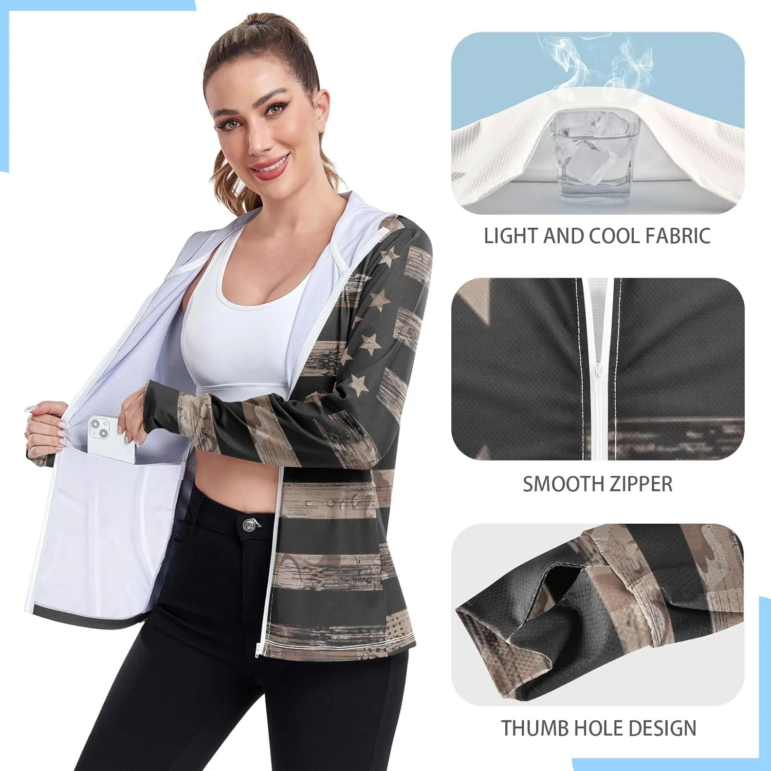 ODAWA Rose Gold Womens Upf Hoodie SPF Long Sleeve Sun Shirt Zip Up Hoodie UV Cooling Hoodie Summer Clothing
