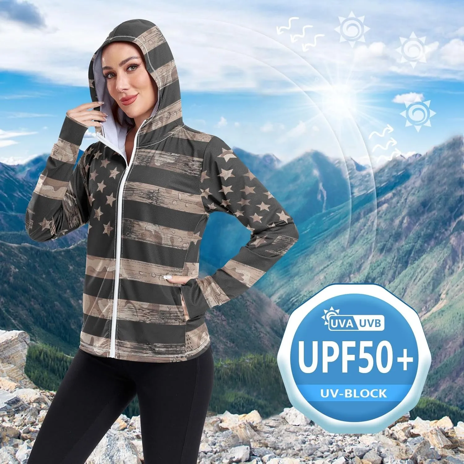 ODAWA Rose Gold Womens Upf Hoodie SPF Long Sleeve Sun Shirt Zip Up Hoodie UV Cooling Hoodie Summer Clothing