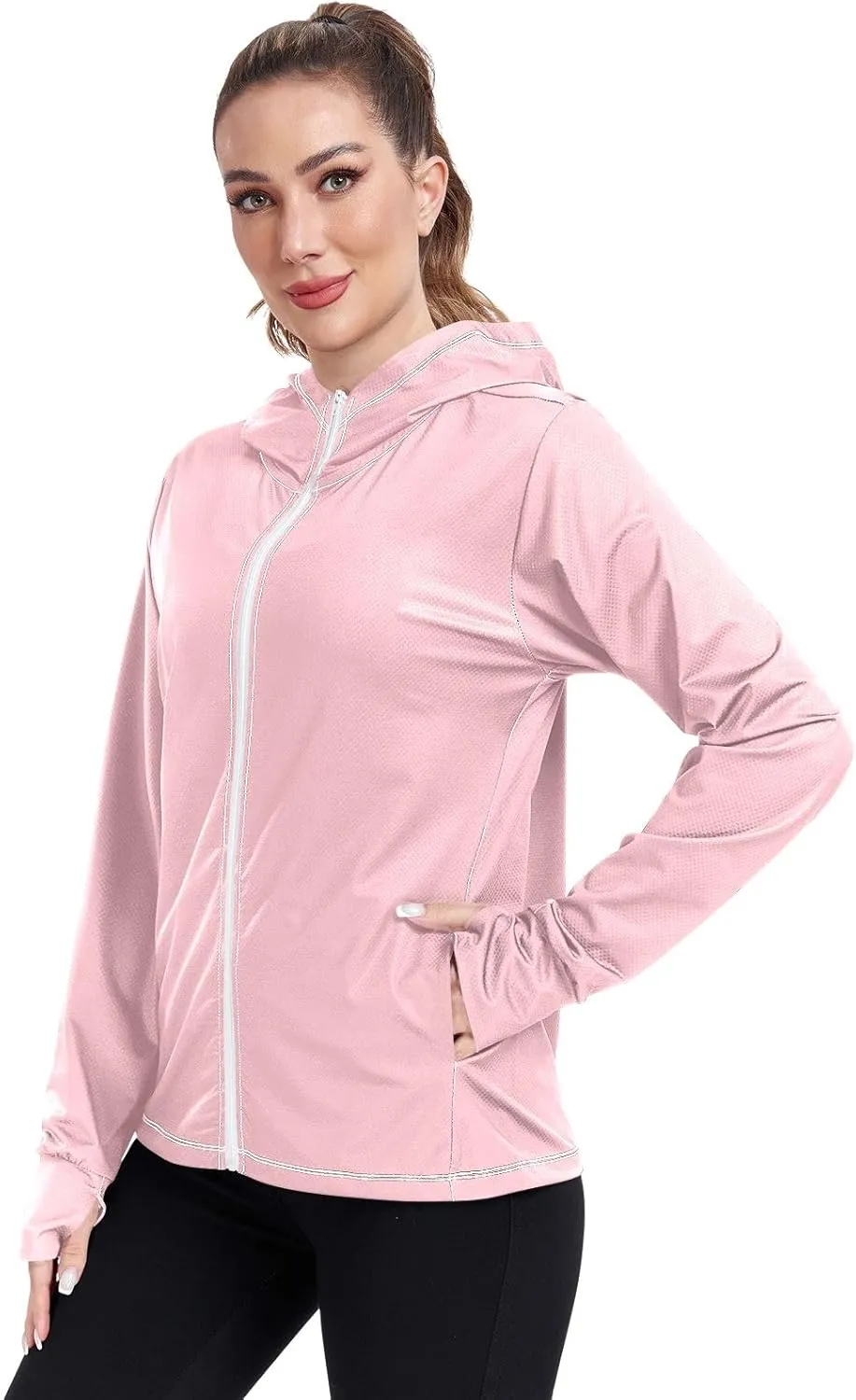 ODAWA Rose Gold Womens Upf Hoodie SPF Long Sleeve Sun Shirt Zip Up Hoodie UV Cooling Hoodie Summer Clothing