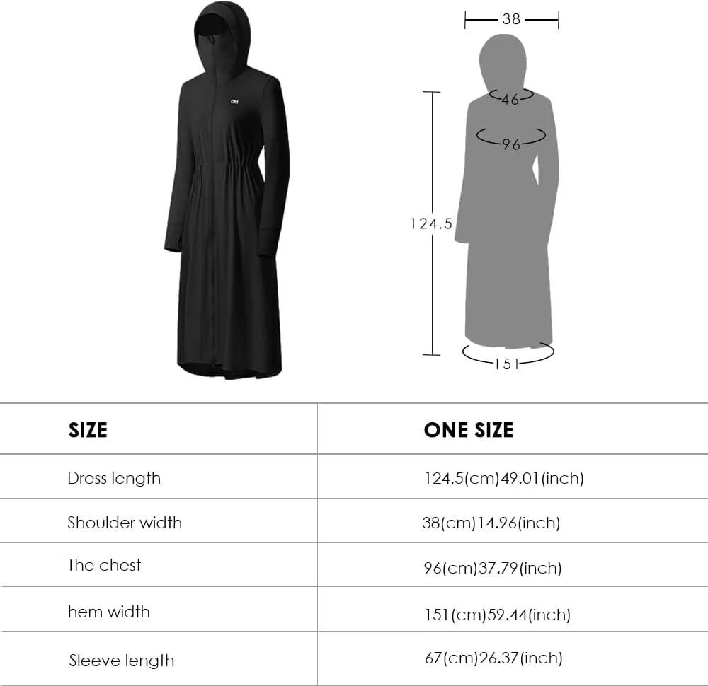 OHRAIN Long Sleeve Sun Skin Coat for Women UPF 50  UV Protection Long Hoodide Full Zip Cooling Trench Outdoor Hiking SLC3M384