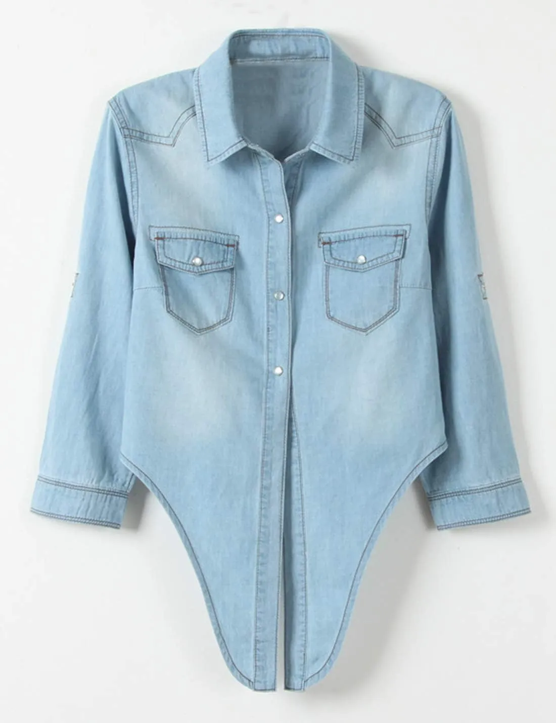 Omoone Women's 3/4 Sleeve Denim Crop Top Tie Knot Shirt Cardigan