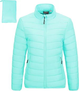Outdoor Ventures Women's Packable Full-Zip Short Puffer Jacket Insulated Quilted Warm Lightweight Winter Coat
