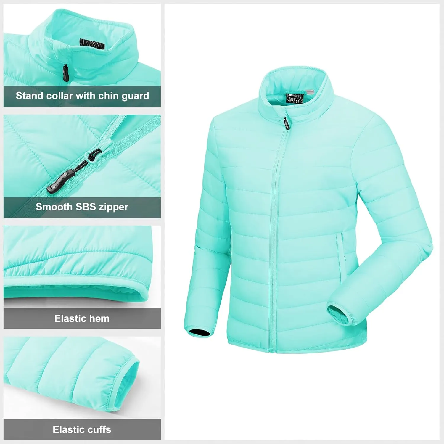 Outdoor Ventures Women's Packable Full-Zip Short Puffer Jacket Insulated Quilted Warm Lightweight Winter Coat