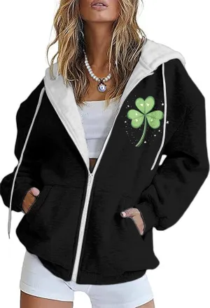 Oversized Zip Up Hoodie for Women Spring Long Sleeve Sweatshirts 2025 Trendy St Patricks Day Shirts with Pockets