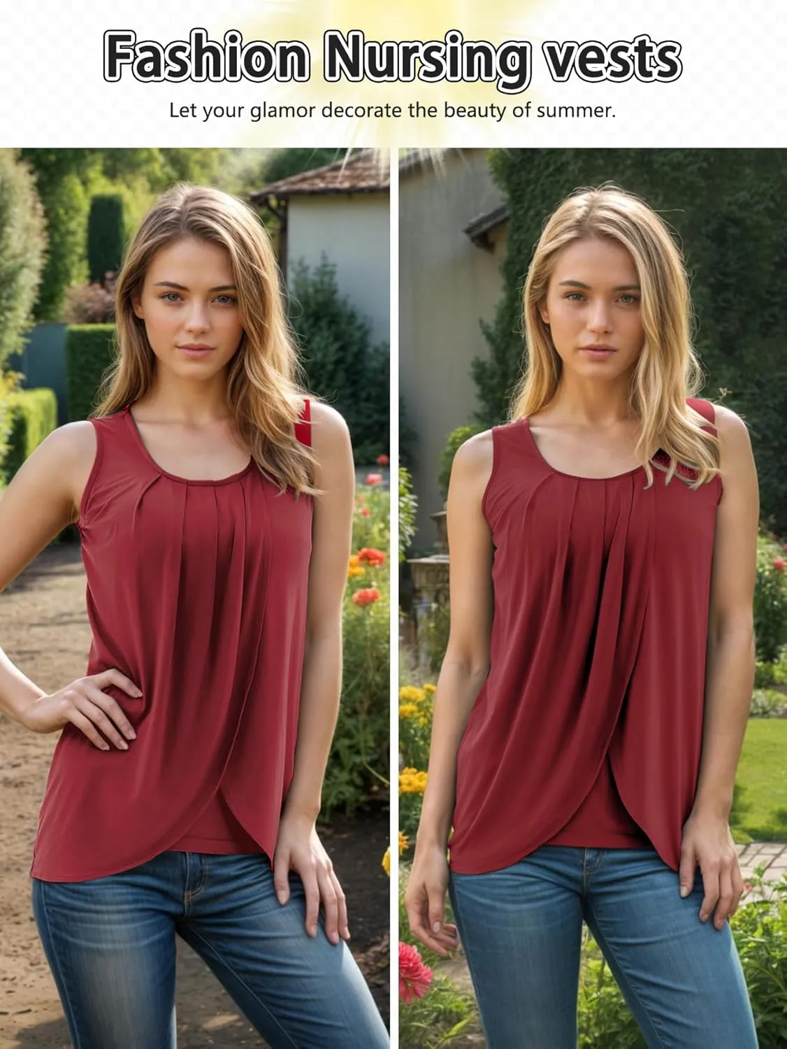 PARNIXS Summer Women's Maternity Nursing Tank Top Sleeveless Comfy Breastfeeding Clothes
