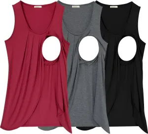 PARNIXS Summer Women's Maternity Nursing Tank Top Sleeveless Comfy Breastfeeding Clothes