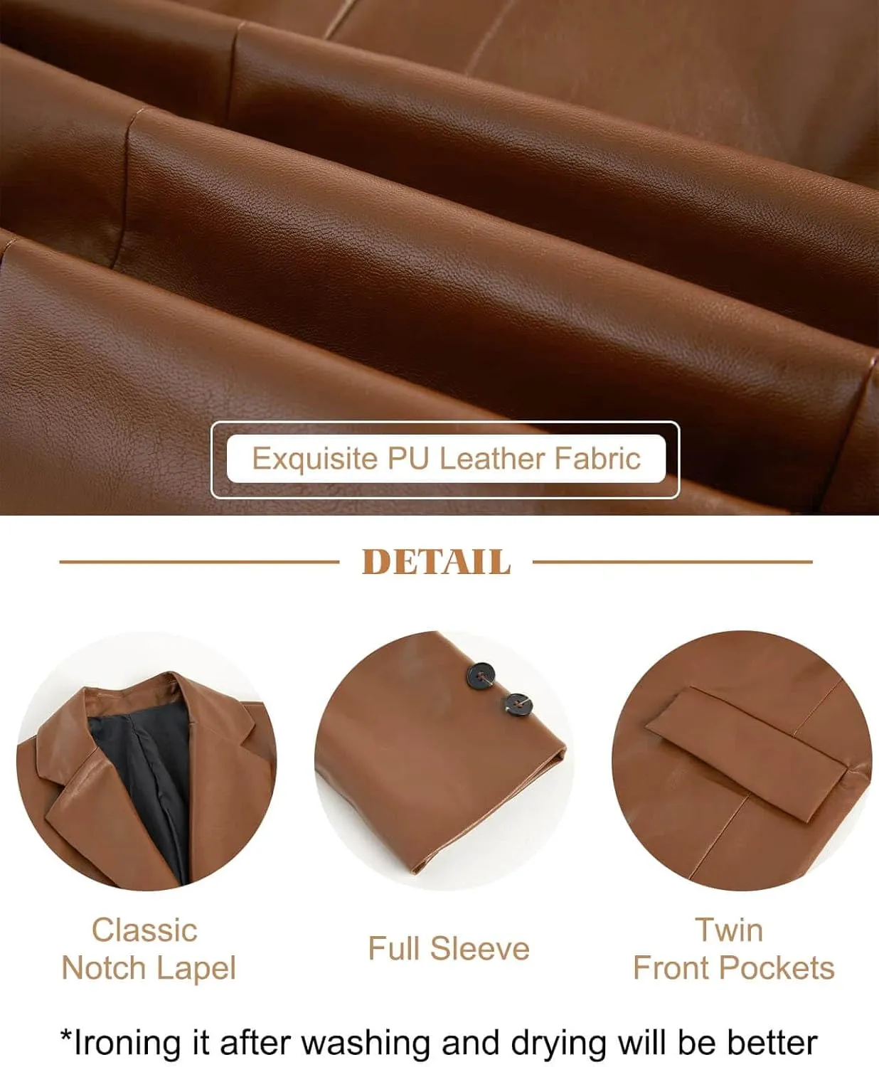 Pepochic Womens Oversized Leather Jacket Long Sleeve Faux Leather Blazer Lapel Button Down Leather Shacket Coat with Pockets
