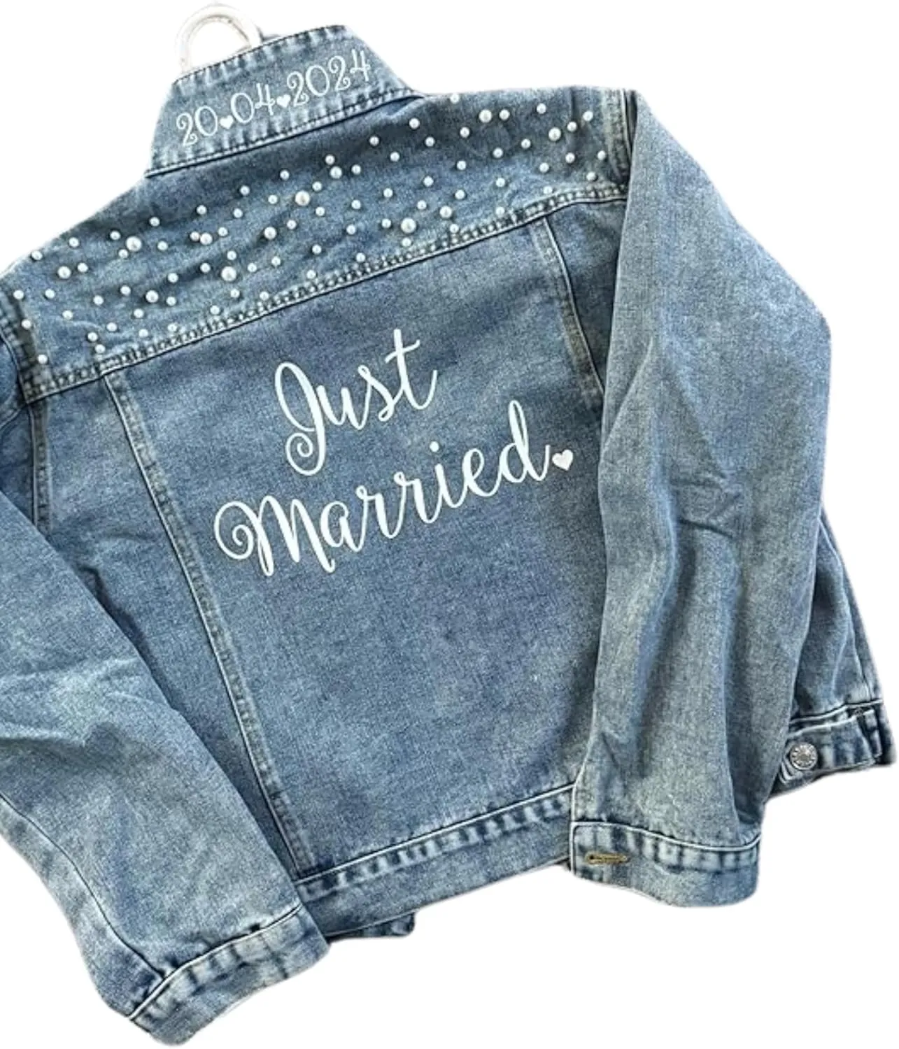 Personalized Denim Jacket With Pearls - Bridal Shower Gift - Customized Wedding Jacket - Future Mrs Custom - Womens Wifey - Bridesmaids Gifts