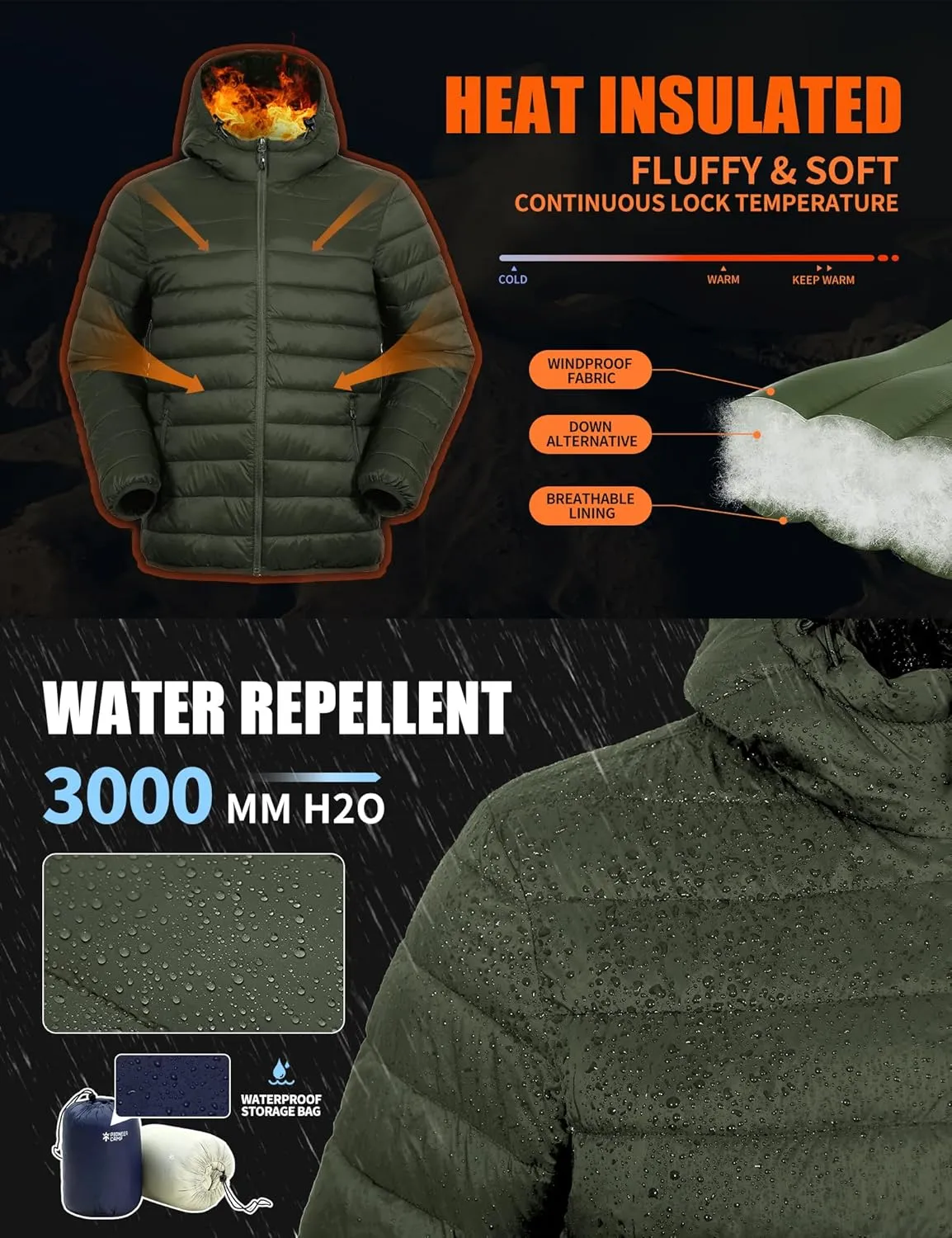 Pioneer Camp Mens Lightweight Packable Puffer Jacket Hooded Insulated Thermal Puffy Winter Jackets for Running Travel
