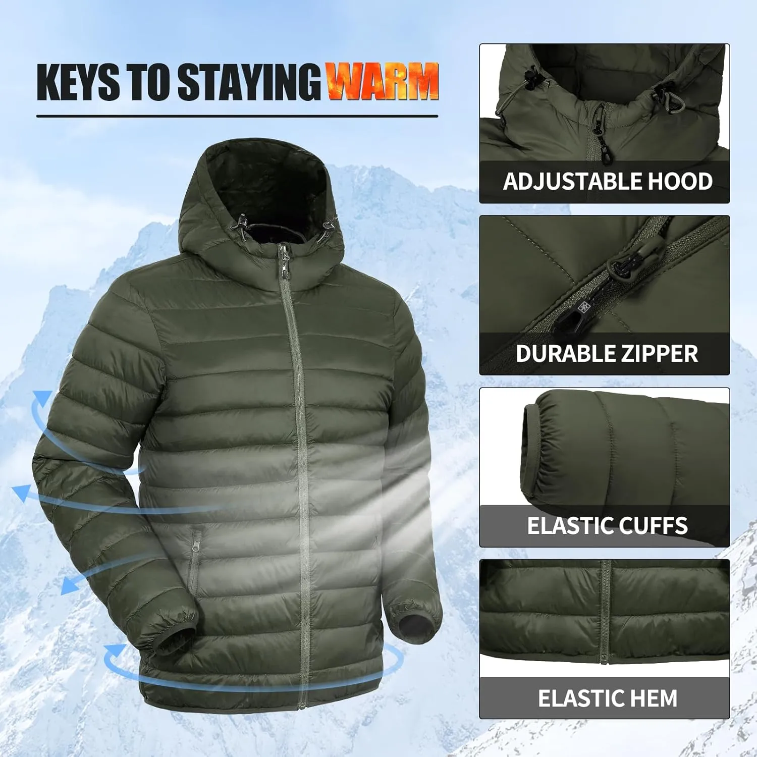 Pioneer Camp Mens Lightweight Packable Puffer Jacket Hooded Insulated Thermal Puffy Winter Jackets for Running Travel