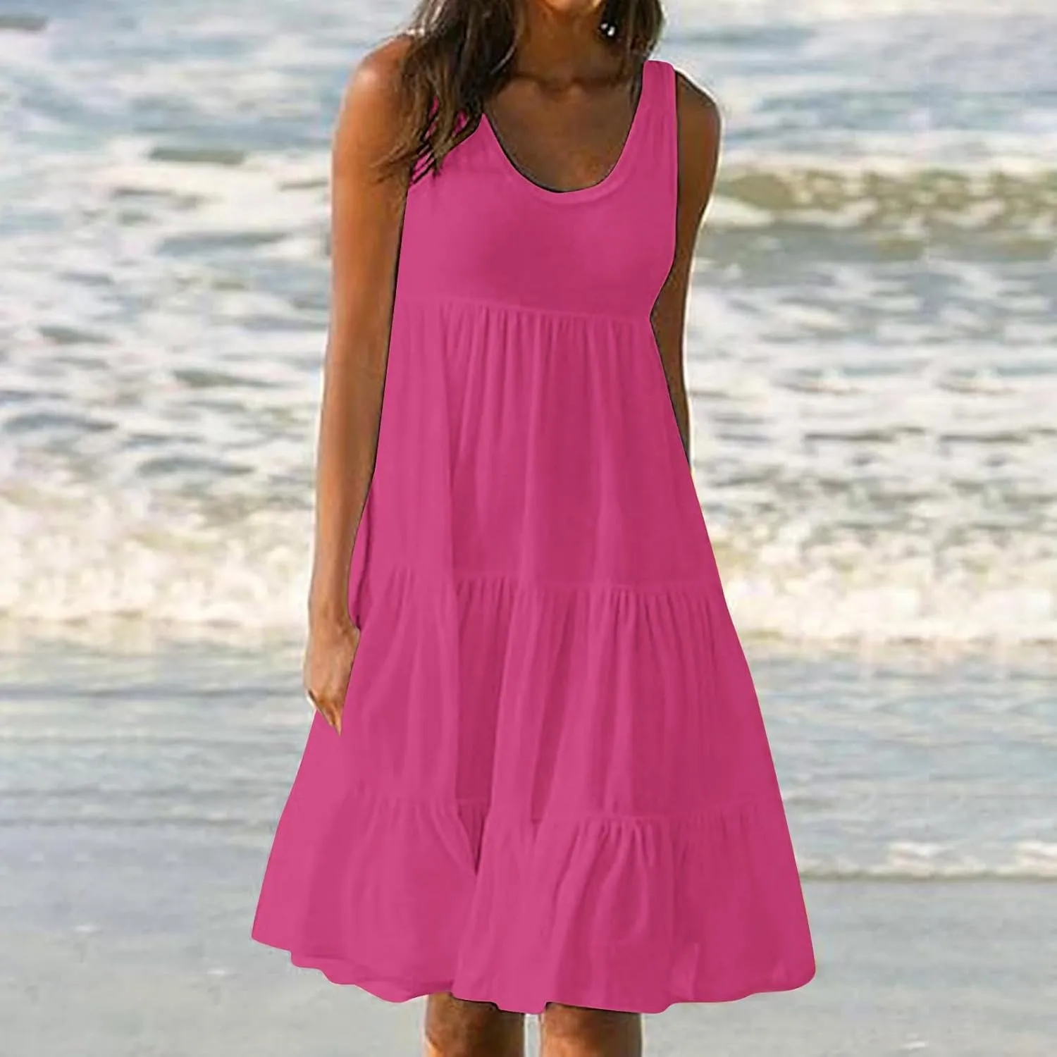 Plus Size Sundresses for Women Casual Swing Dresses Flowy Ruffle Mini Dress Boho Dresses Summer Beach Vacation Dress