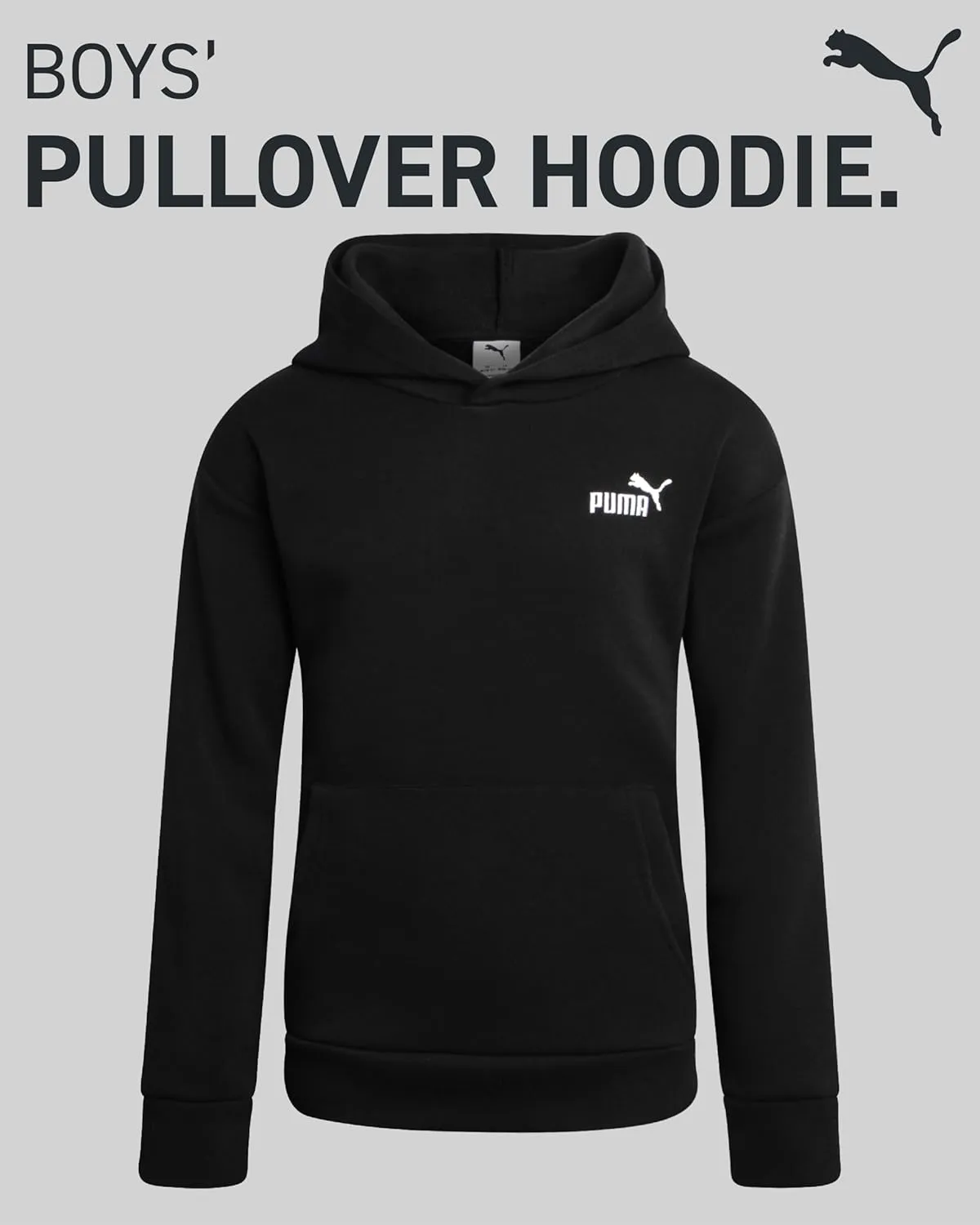 PUMA Boys' Hoodie - Fleece Pullover Basic Athletic Performance Small Chest Logo Sweatshirt for Boys (Sizes: 8-20)
