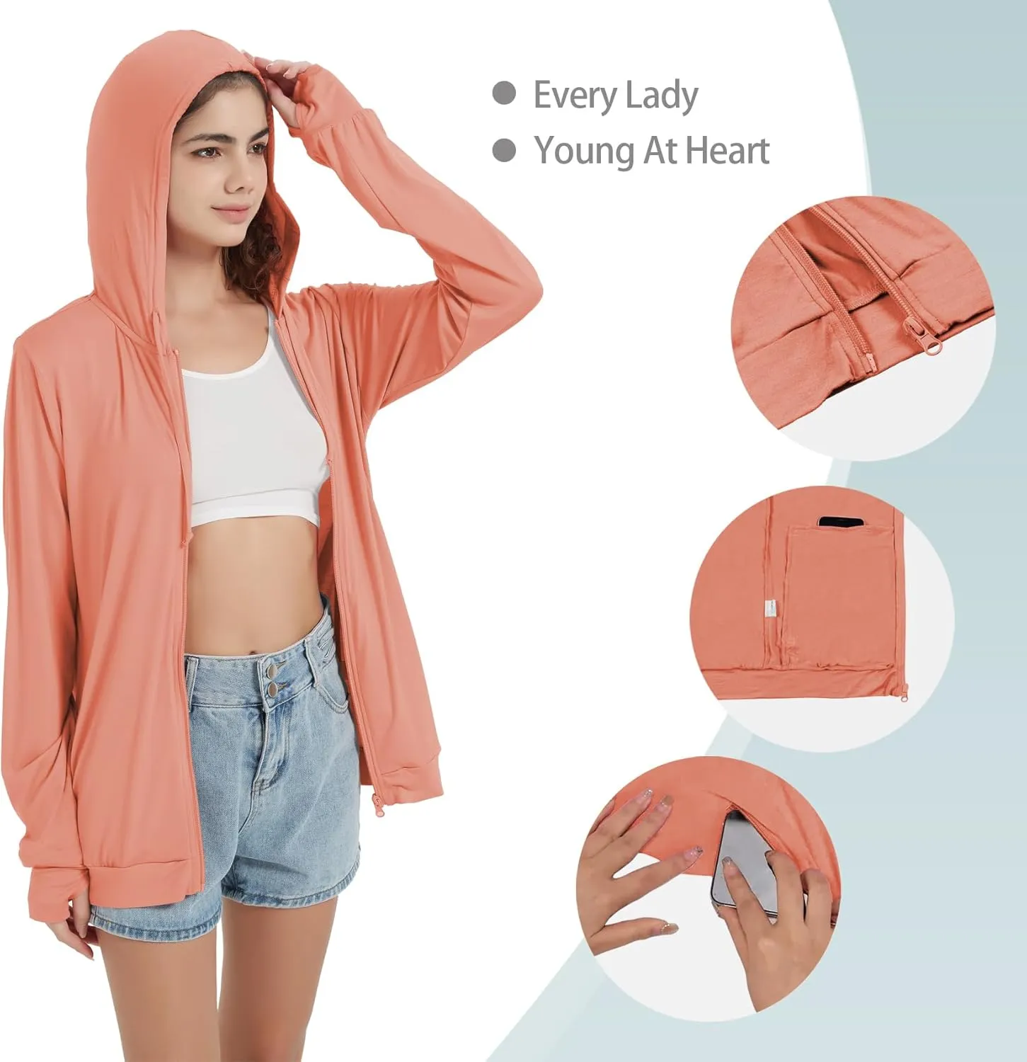 QBK Light Weight Zip Up Hoodie Thin Summer Jacket For Women