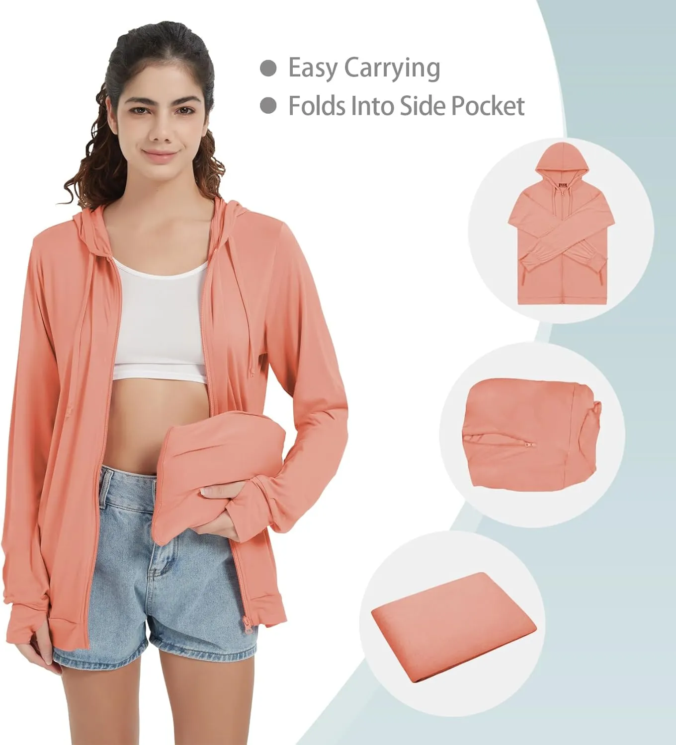 QBK Light Weight Zip Up Hoodie Thin Summer Jacket For Women