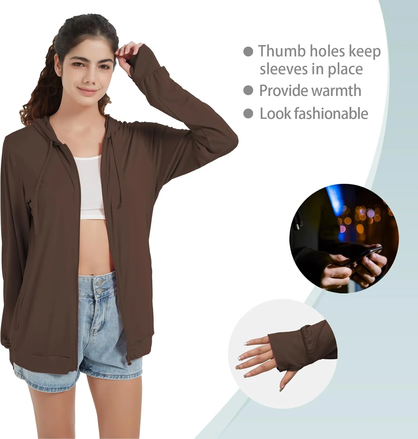 QBK Light Weight Zip Up Hoodie Thin Summer Jacket For Women