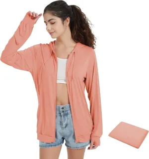 QBK Light Weight Zip Up Hoodie Thin Summer Jacket For Women