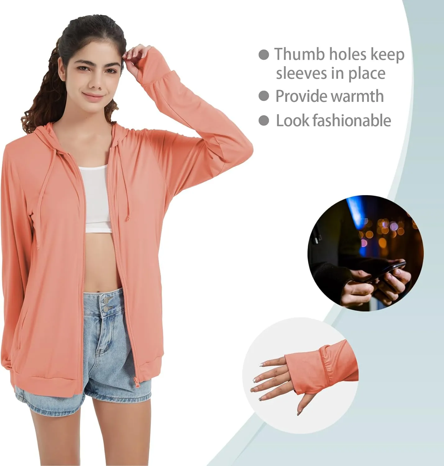 QBK Light Weight Zip Up Hoodie Thin Summer Jacket For Women