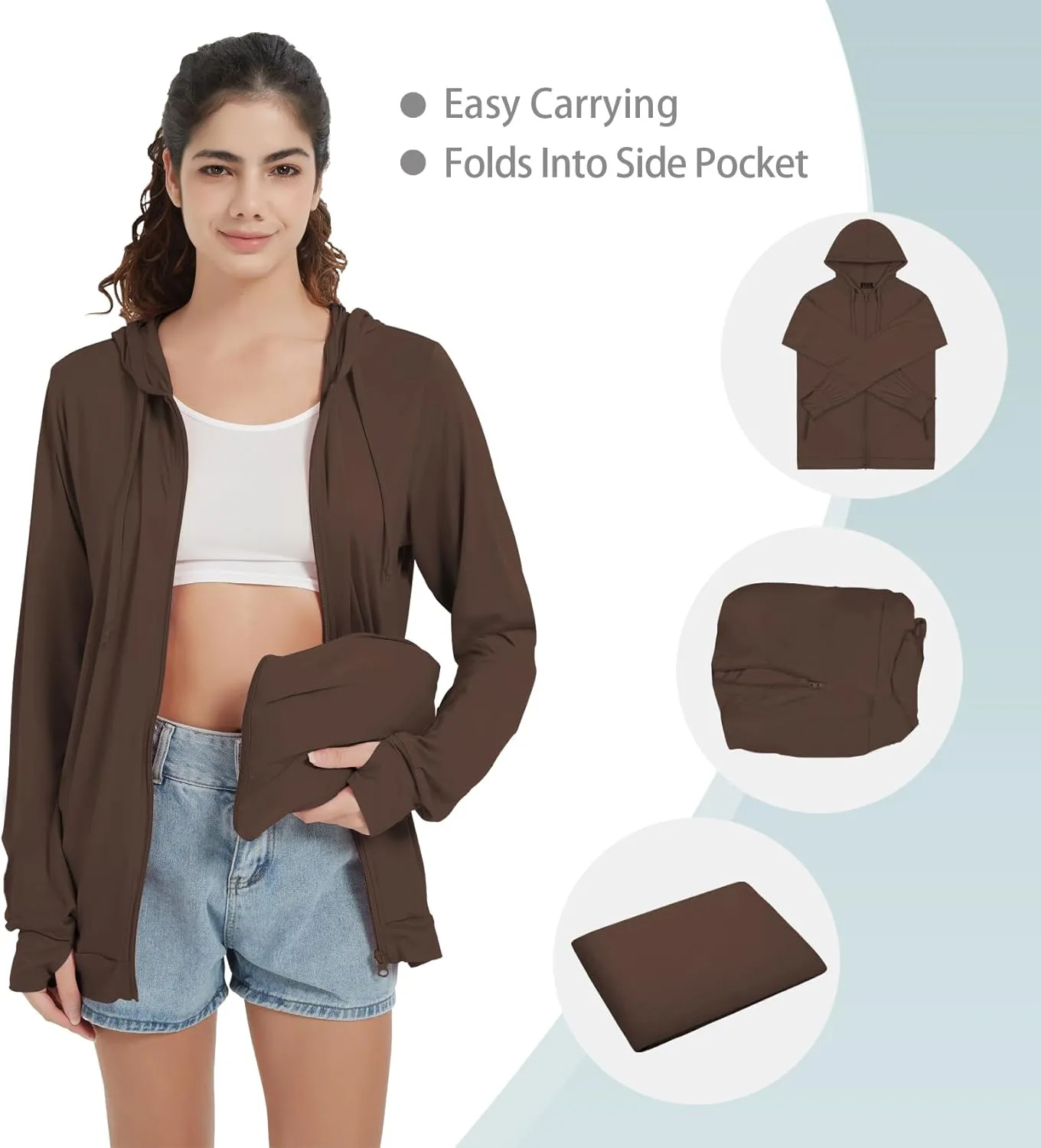 QBK Light Weight Zip Up Hoodie Thin Summer Jacket For Women