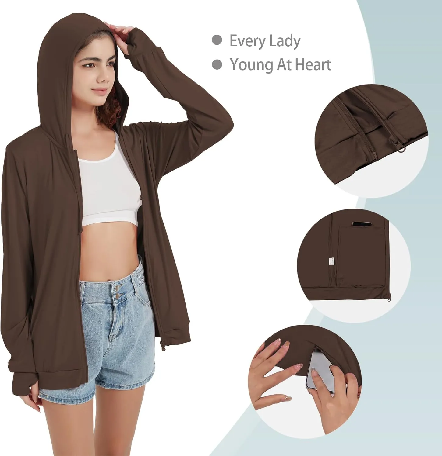 QBK Light Weight Zip Up Hoodie Thin Summer Jacket For Women