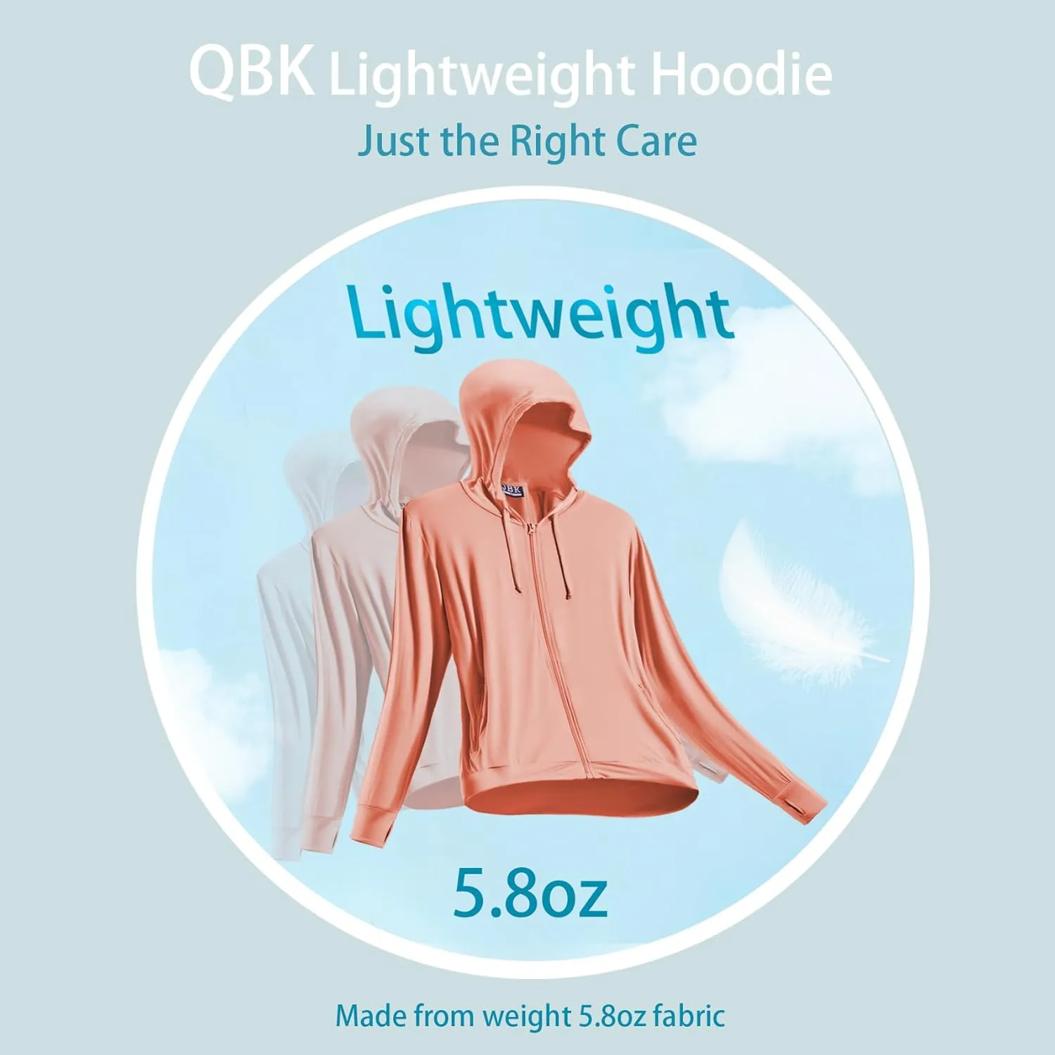 QBK Light Weight Zip Up Hoodie Thin Summer Jacket For Women