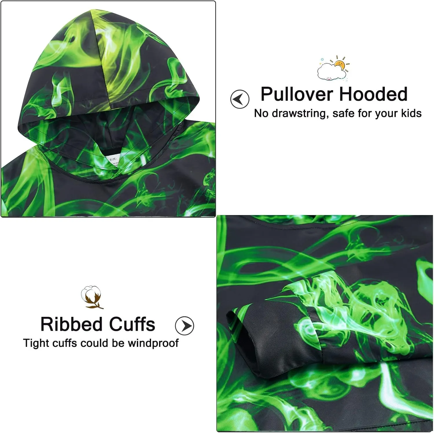 RAISEVERN Kids Hooded Sweatshirt 3D Pullover Hoodie for Girls Boys with Pocket for 6-16 Years