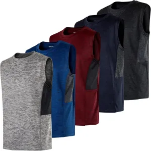 Real Essentials 5 Pack: Boys Dry-Fit Active Athletic Performance Tank Top