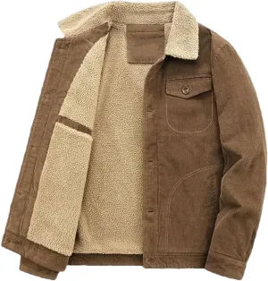 REHJJDFD Male Cotton Jackets Padded Warm Loose Parka Coat Corduroy Short Jacket Solid Zip Windbreaker Men's Casual Windbreake