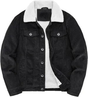 REHJJDFD Men Cotton Jackets Padded Warm Loose Parka Coat Corduroy Short Solid Zip Jacket Men's Casual Windbreaker