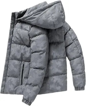 REHJJDFD Men Puffer Jacket Casual Thick Winter Jacket Warm Parkas Hooded Coat Outwear Solid Cotton-Padded Top