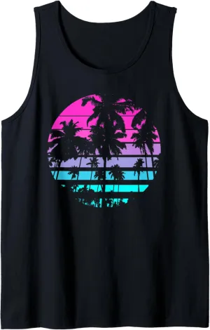 Retro Eighties 80s & 90s Beach Style design with palm trees Tank Top