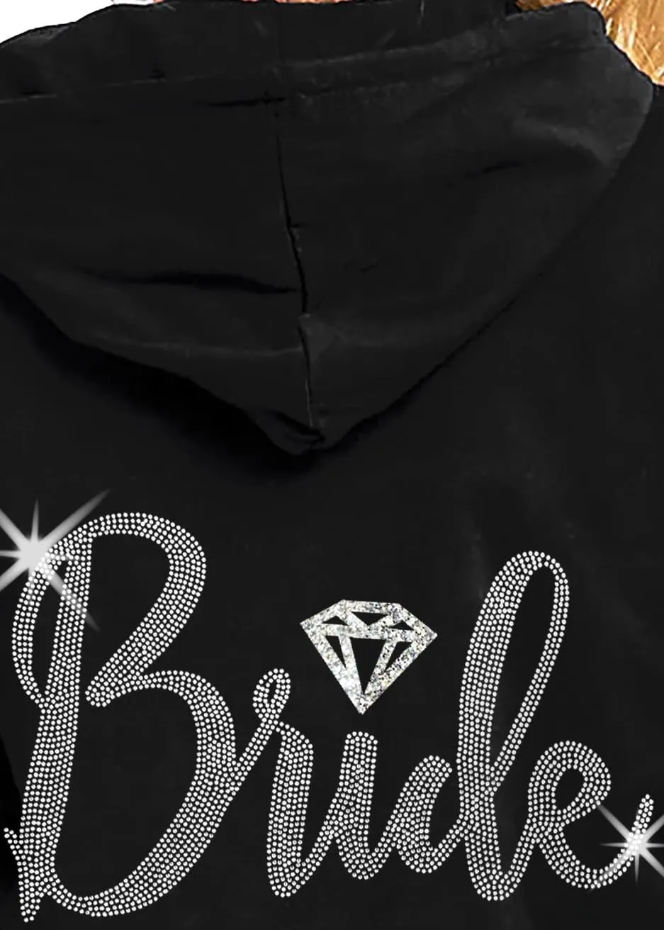 RhinestoneSash Bride Sweatshirt - Bride to Be Bridal Shower Spa Day Zip Up Jacket - Bachelorette Party Hoodie