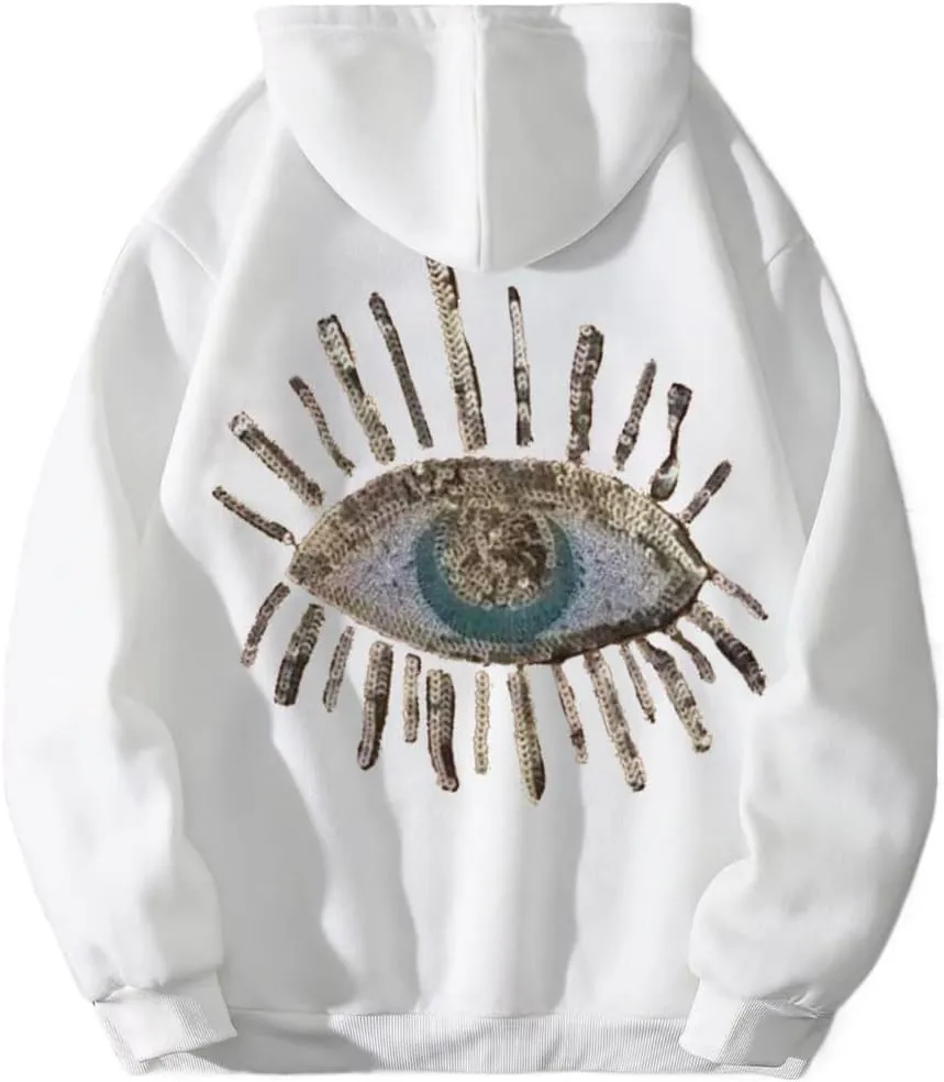 RICHTRUE Sequin Evil Eye Hoodies Y2k Eyelashes Printed Pullover Hoodie Oversized Hooded Sweatshirt Women Graphic Hoodies